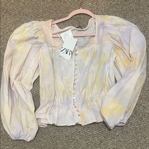 Zara Soft Yellow and Pink Blouse
